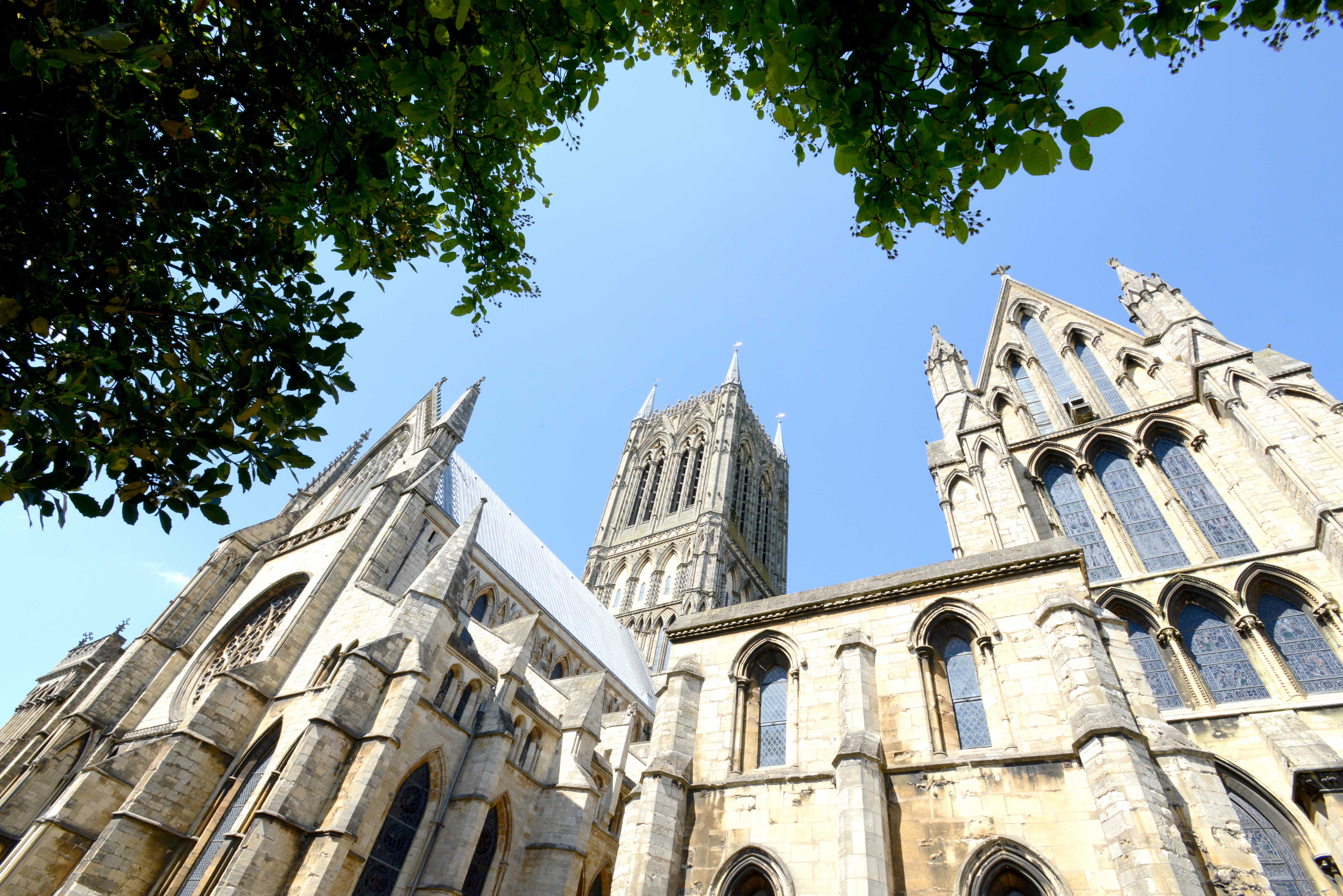 A view looking up at the Cathedral.