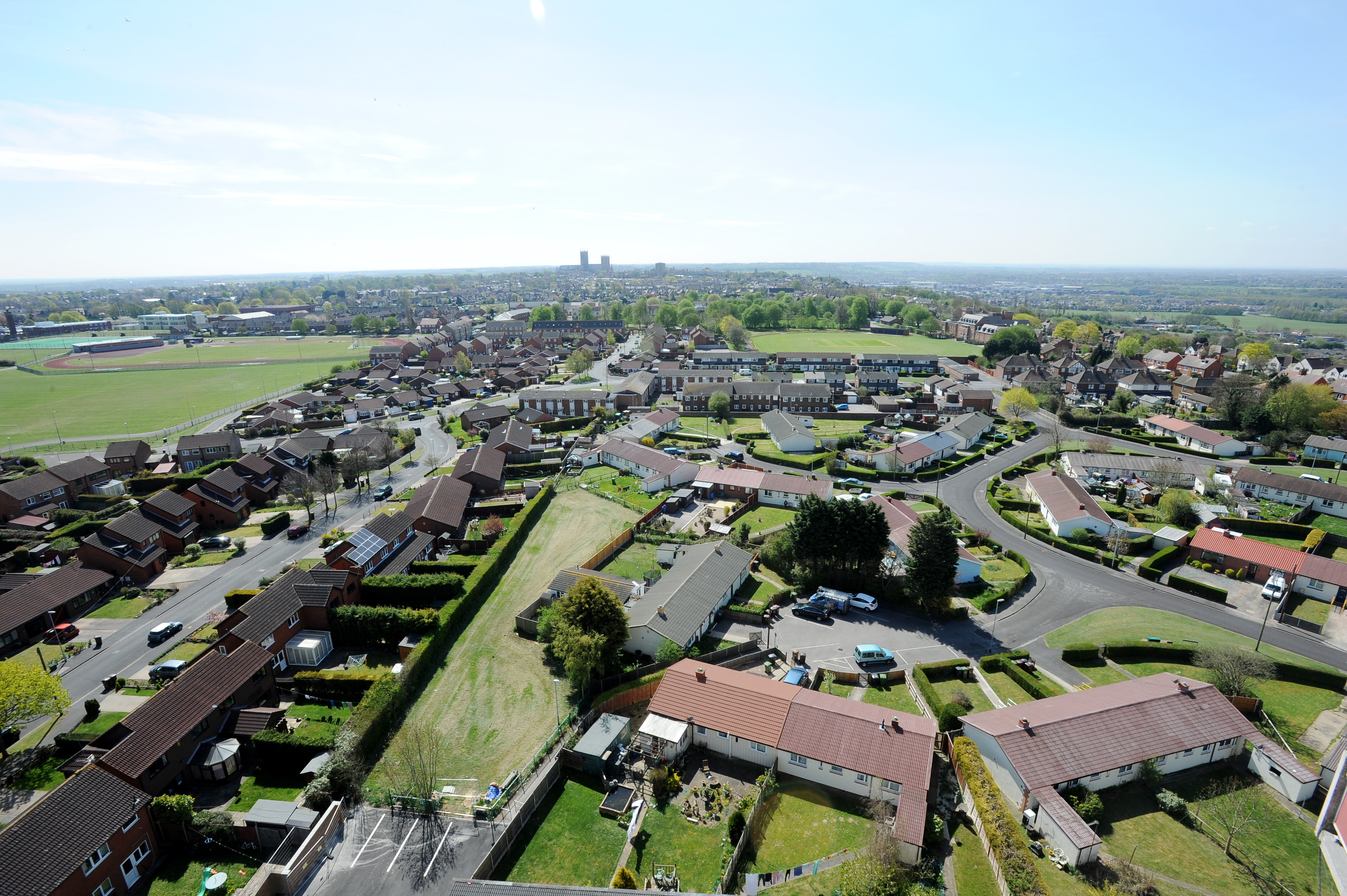 A drone photo overlooking the city of Lincoln.